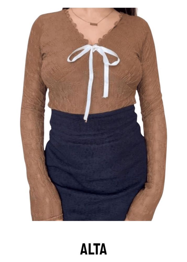 Brown Lace Long Sleeve Top
