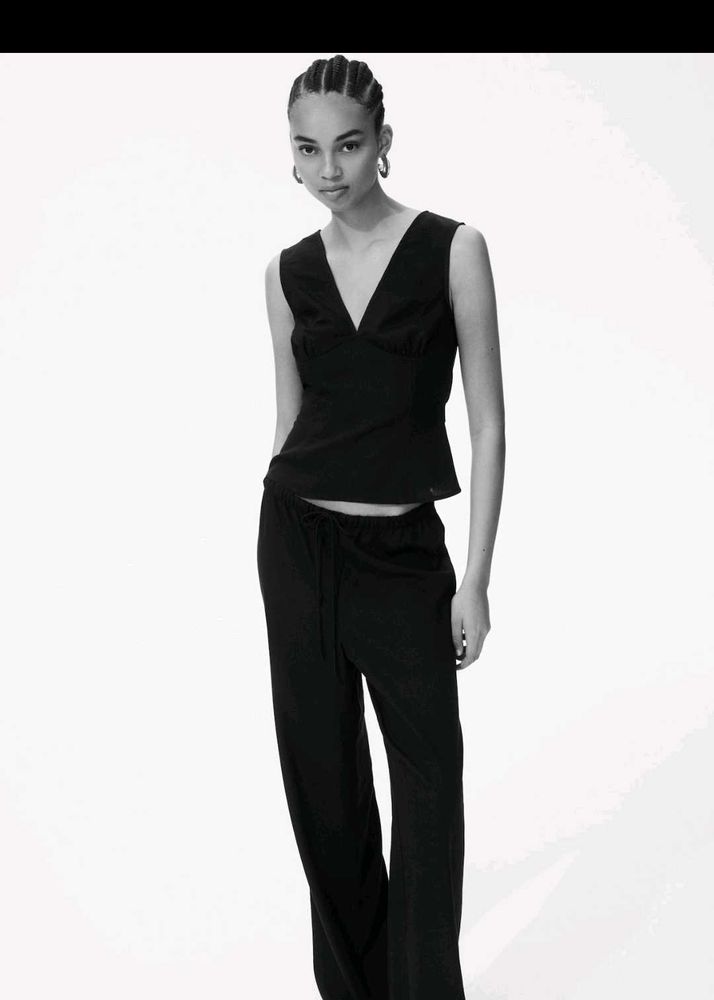 Black Drawstring Linen Trousers