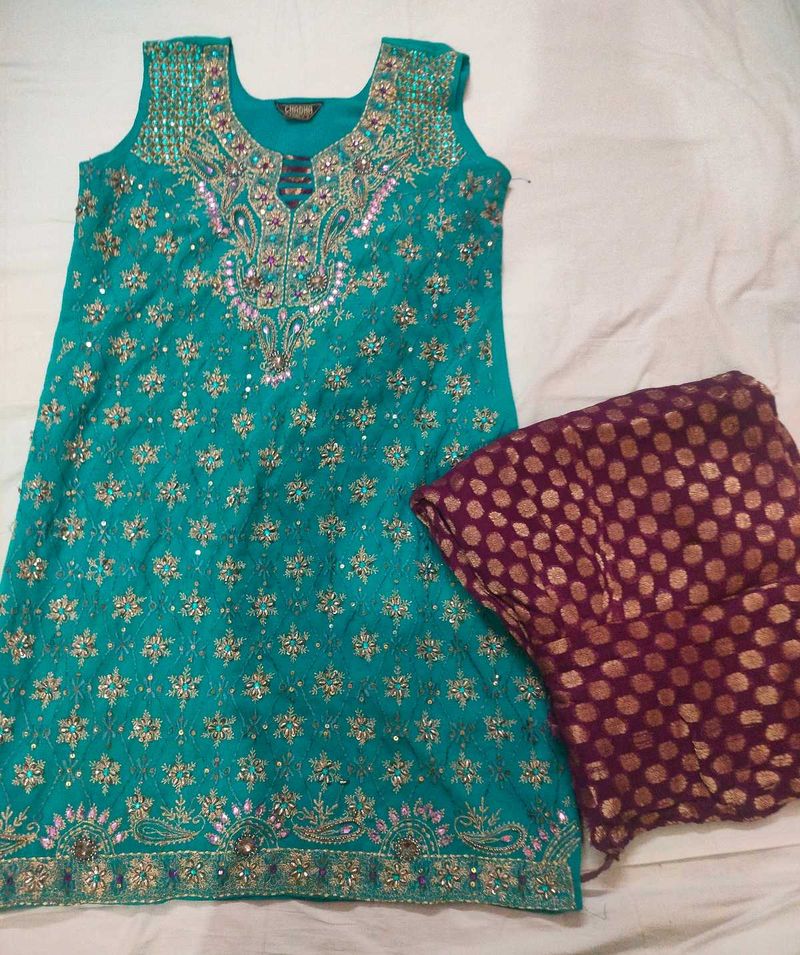 Embellished Teal Kurta Salwar Set