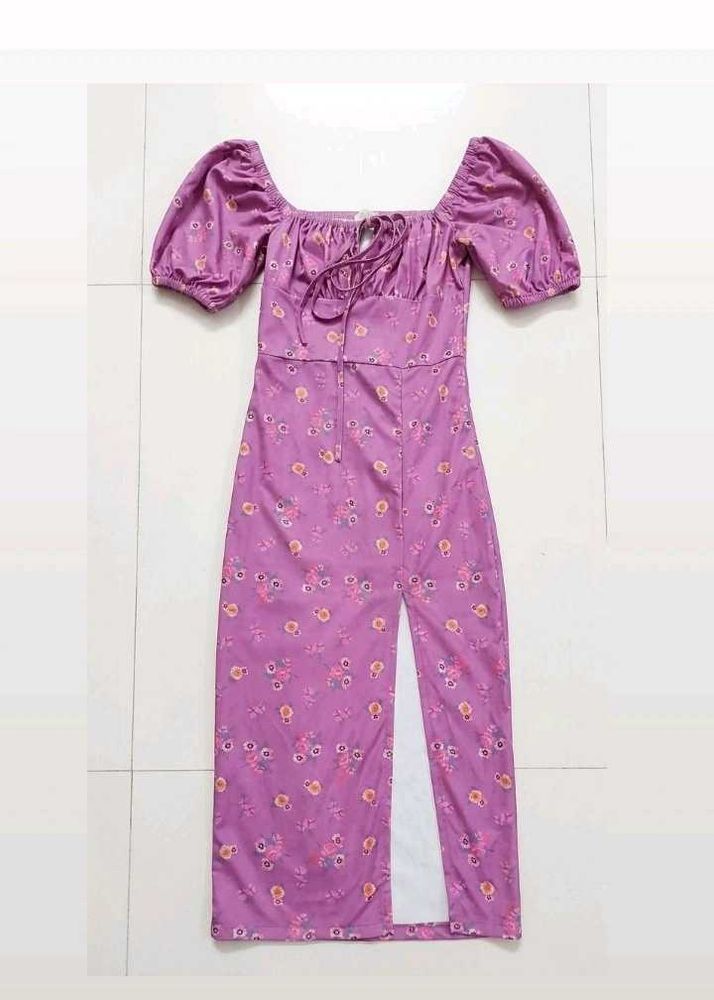 Flusia Pink Floral Front slit Dress