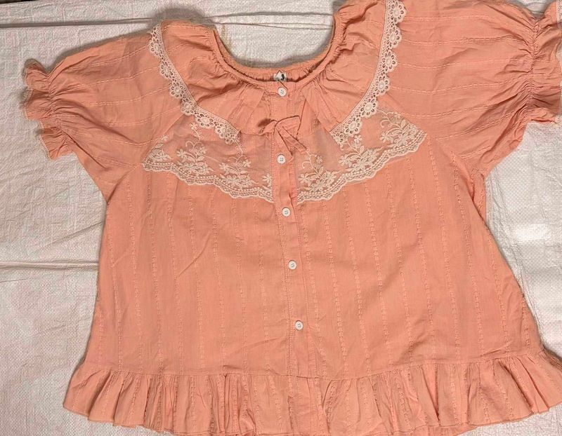 Peach Lace Trim Top
