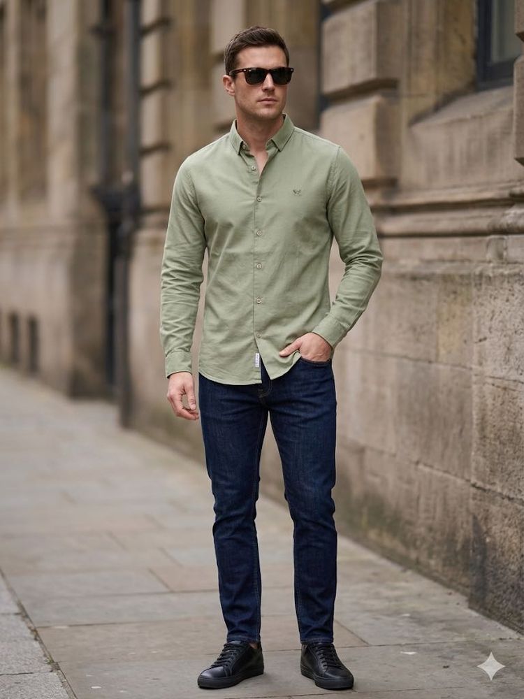 Men's Sea Green Long Sleeve Button-Up Shirt