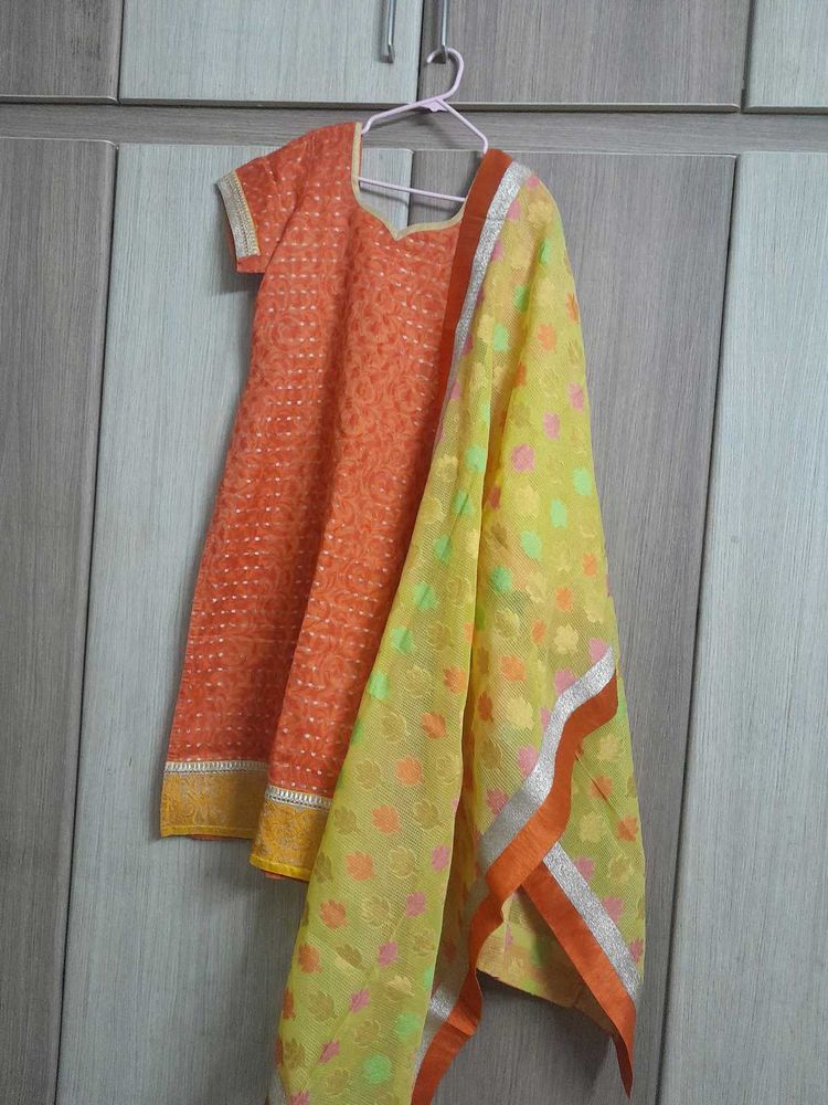 Orange Kurta Set with Yellow Dupatta