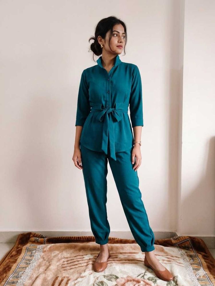 Teal Belted Top &amp; Pants Set