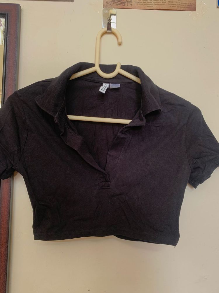 Black Cropped Polo Shirt