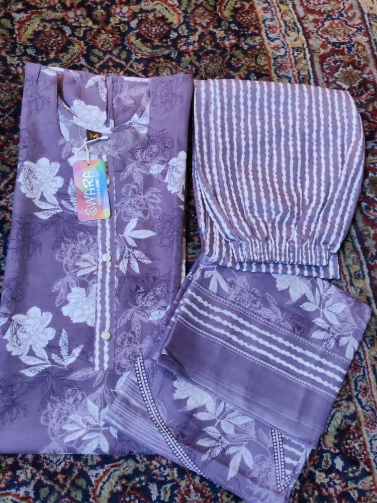Purple Floral Print Kurta Set
