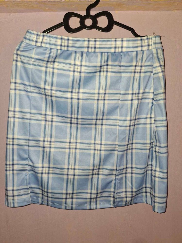 Cute Blue Plaid Mini Skirt