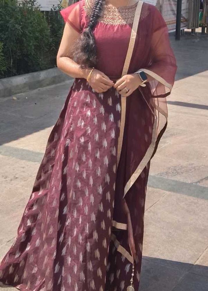 Maroon embroidery gown Set