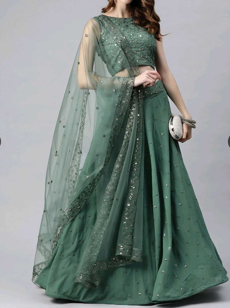 Elegant Sage Green Embroidered Lehenga Set ✨ | Fes