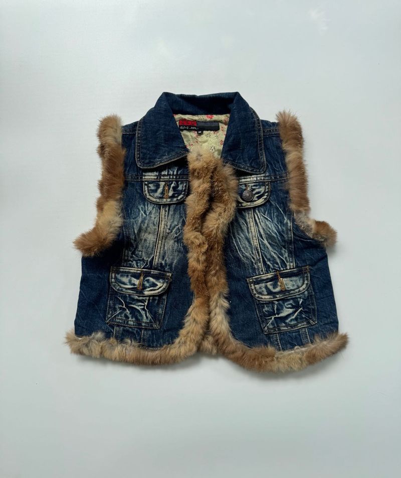 Y2K Denim Fur Trimmed Vest