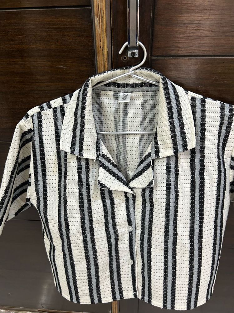 Striped Cropped Button-Up Shirt || Korean Look