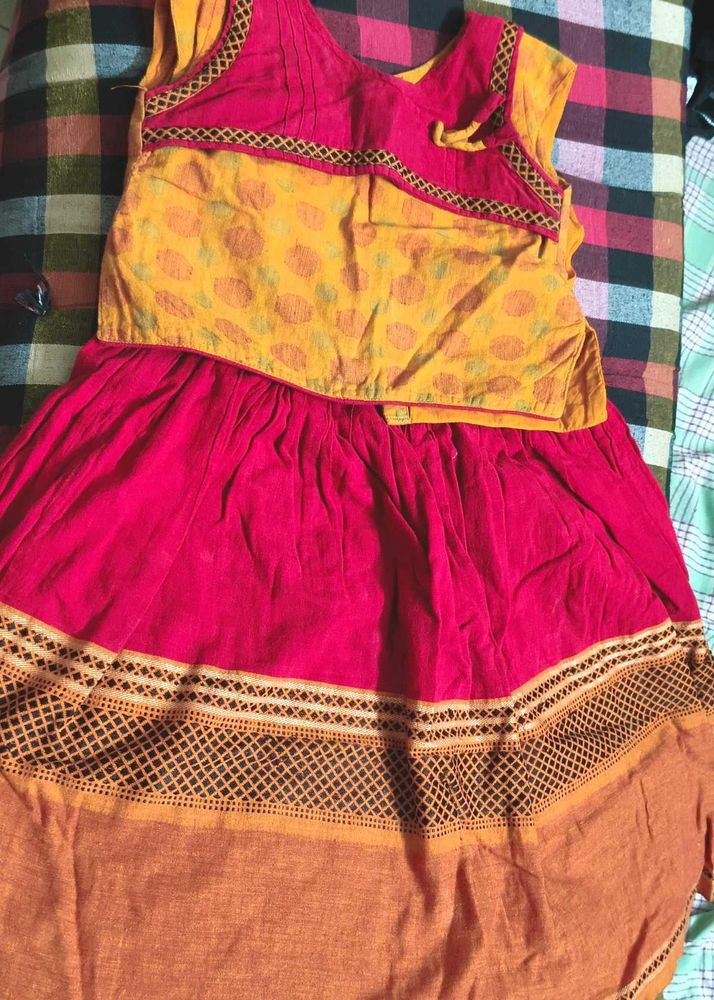 Maroon Cotton Pavada Sattai