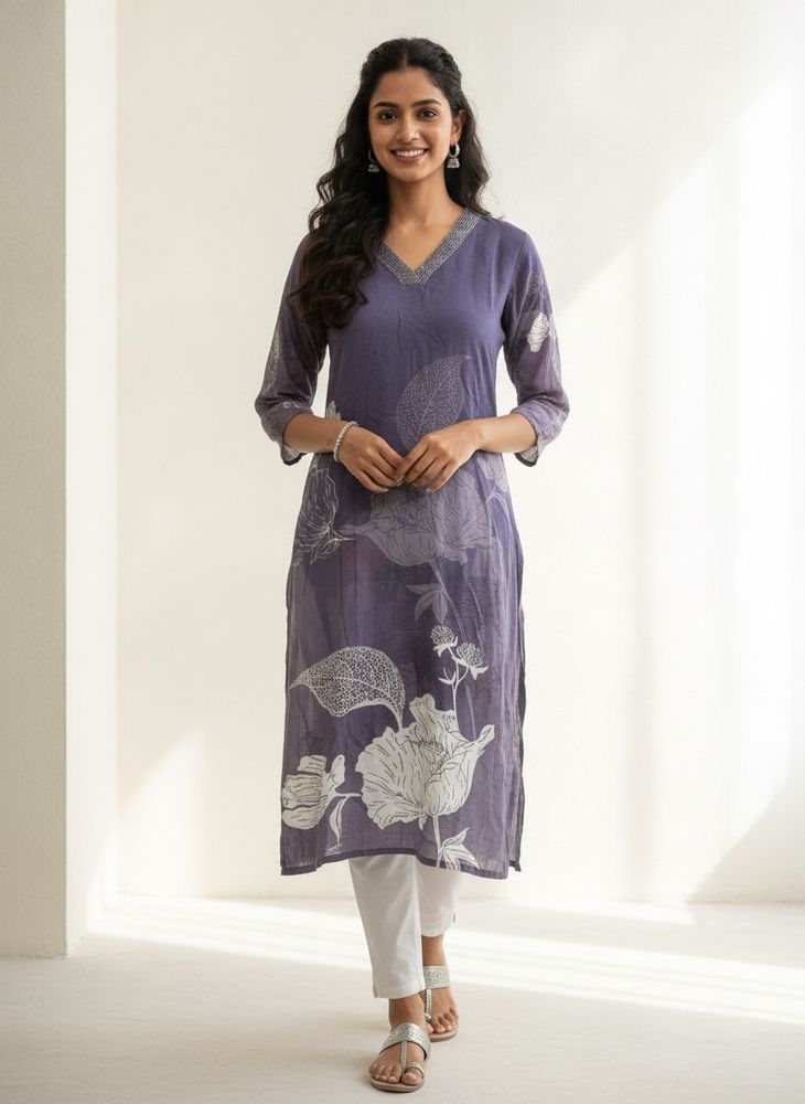 Purple Floral Print Kurta