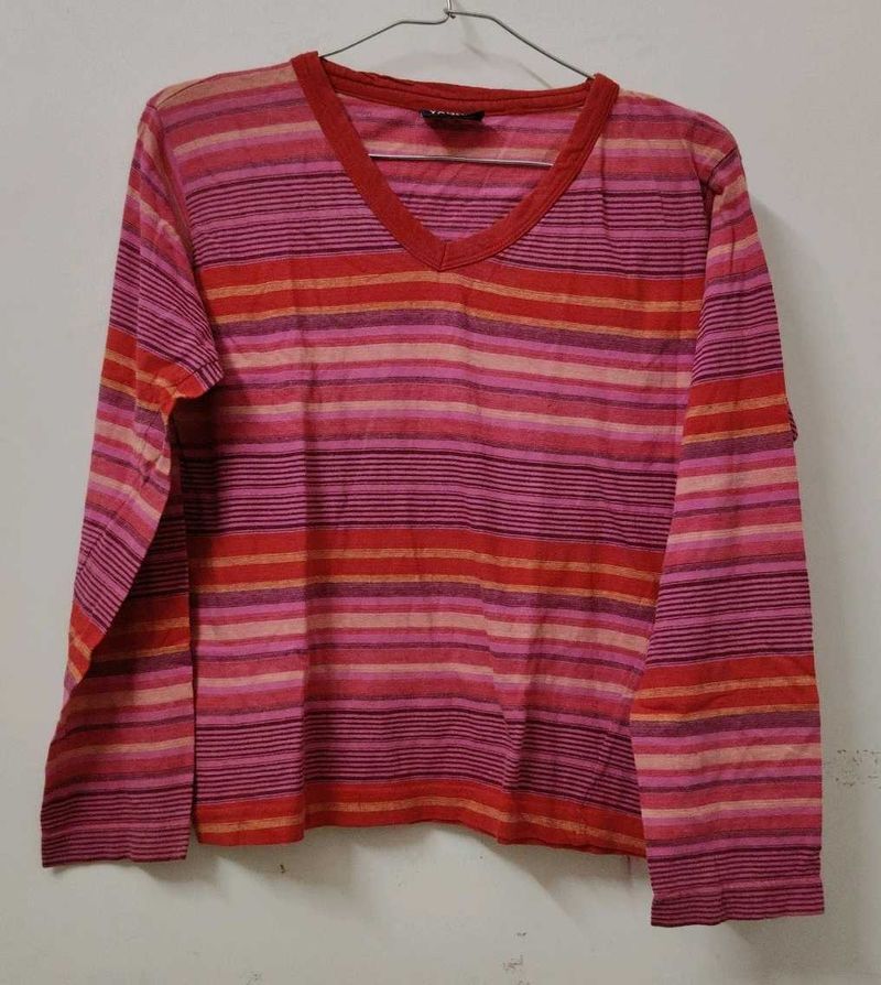 Striped V-Neck Long Sleeve Top