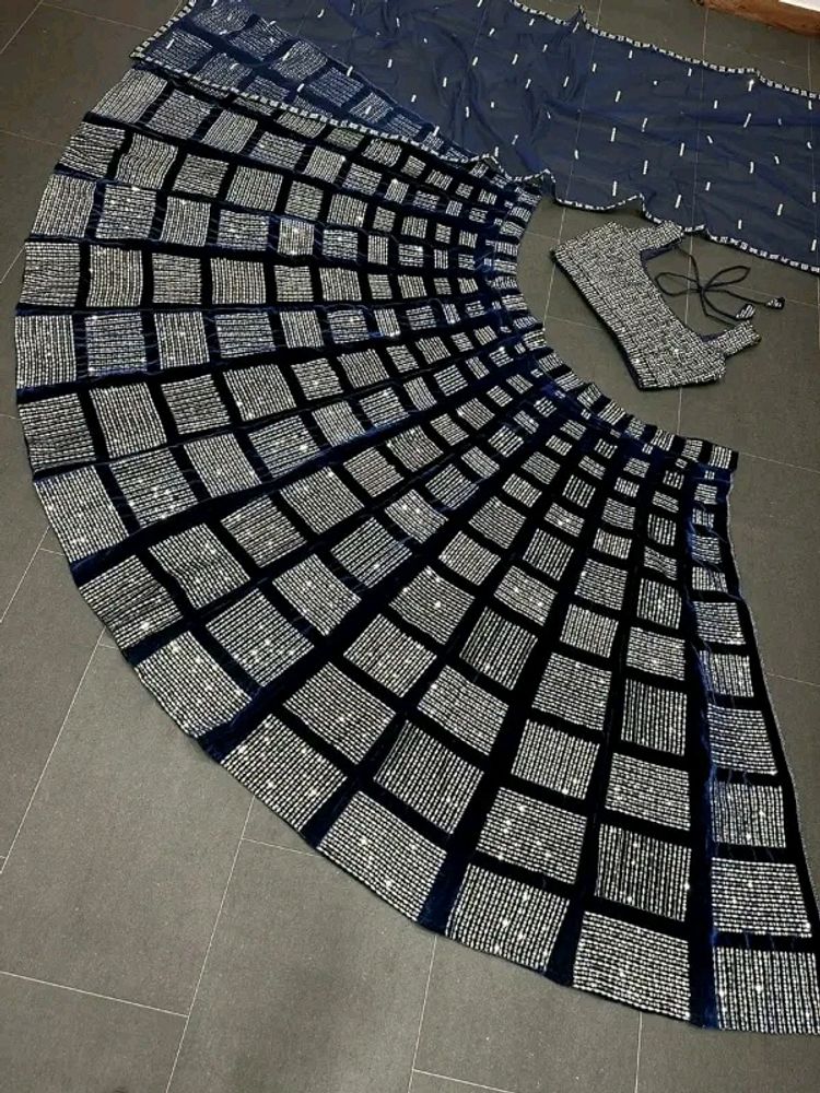 Nevy Blue Velvet Lehenga