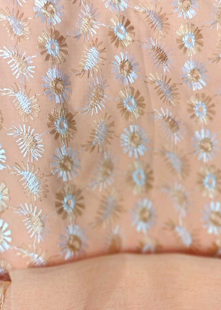 Peach Embroidered dress material