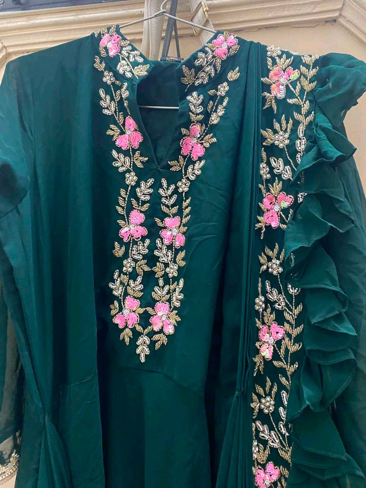 Embroidered a line Kurta cum saree Set