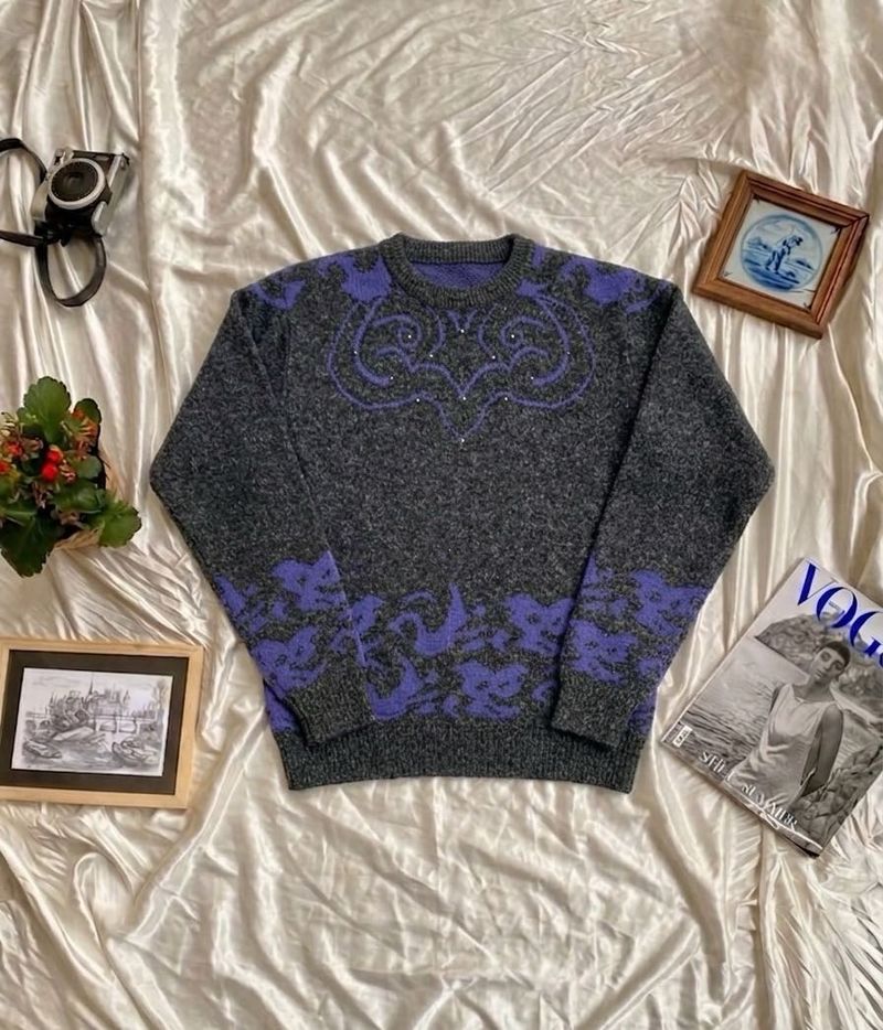 Vintage Grey &amp; Purple Knit Sweater