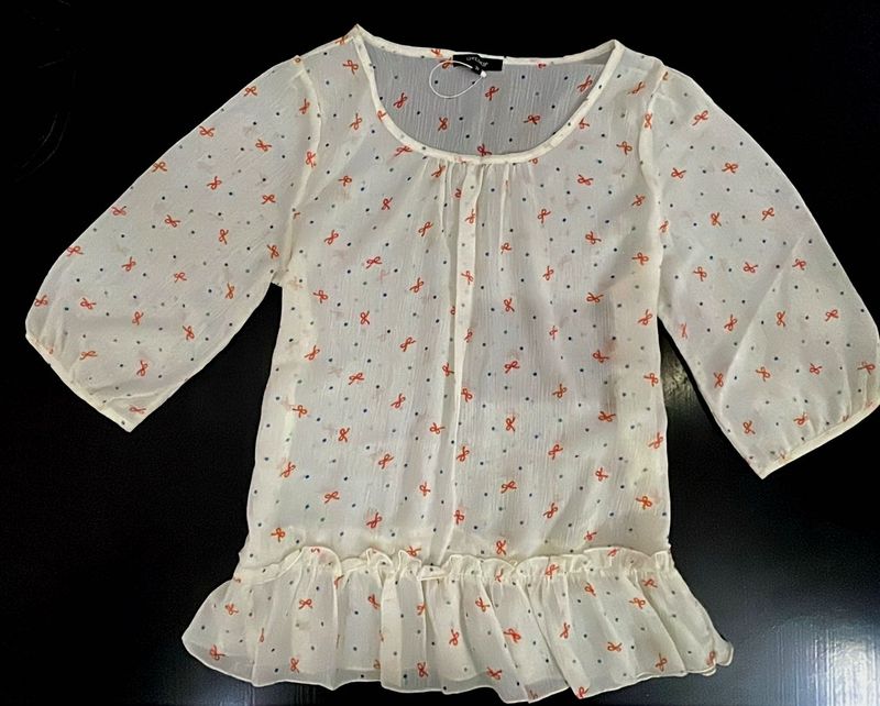 Chic Sheer Bow Print Top