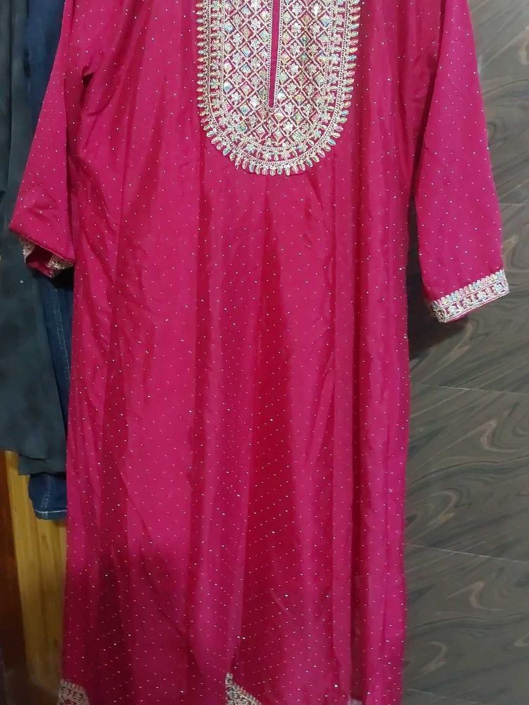 Embellished Pink Anarkali magenta