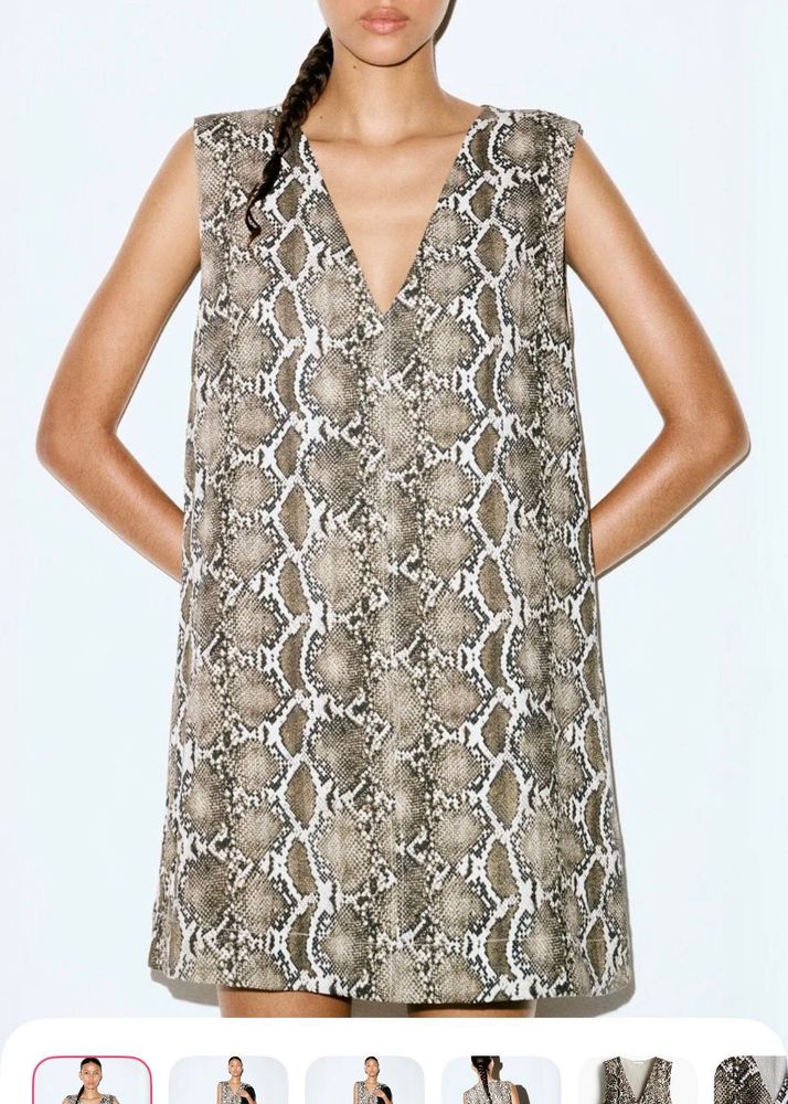 H&amp;M Snake Print V-Neck Mini Dress