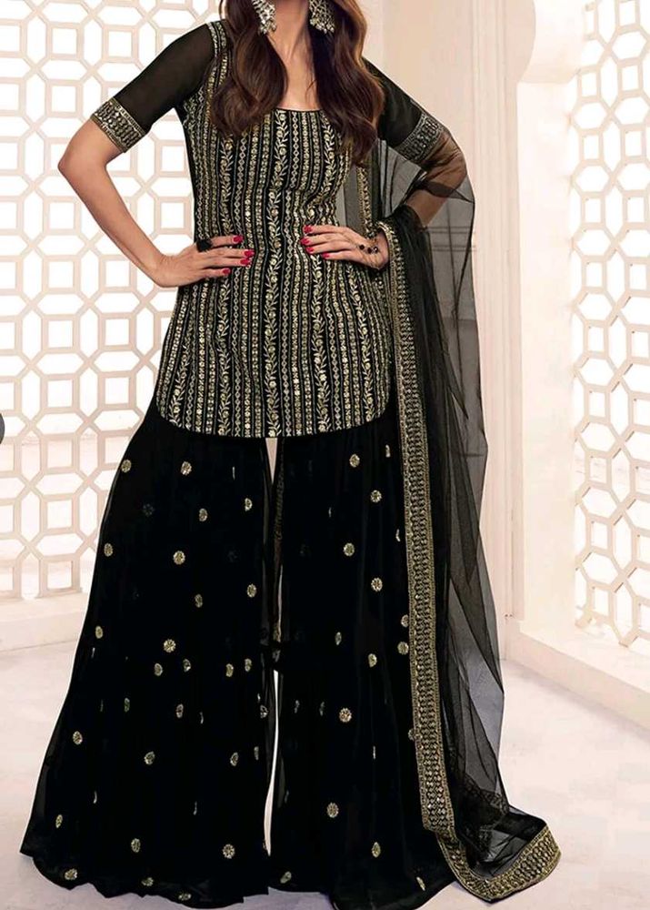 Elegant Black &amp; Gold Sharara suit