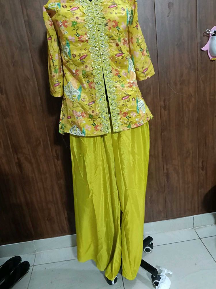Embroidered Yellow Kurta Set with Palazzo
