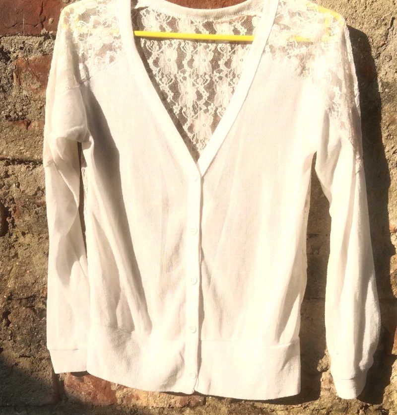 White Lace Back Cardigan