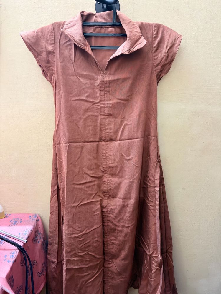 Stylish Collared Brown Midi Dress