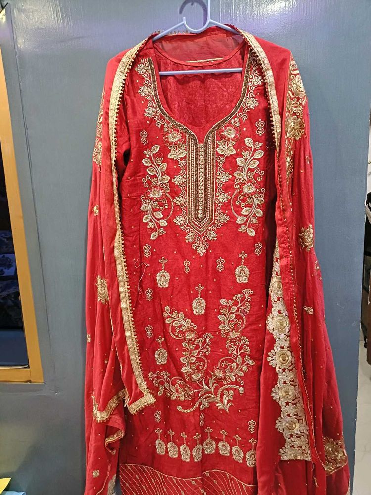Embroidered Red Kurta Set with Dupatta