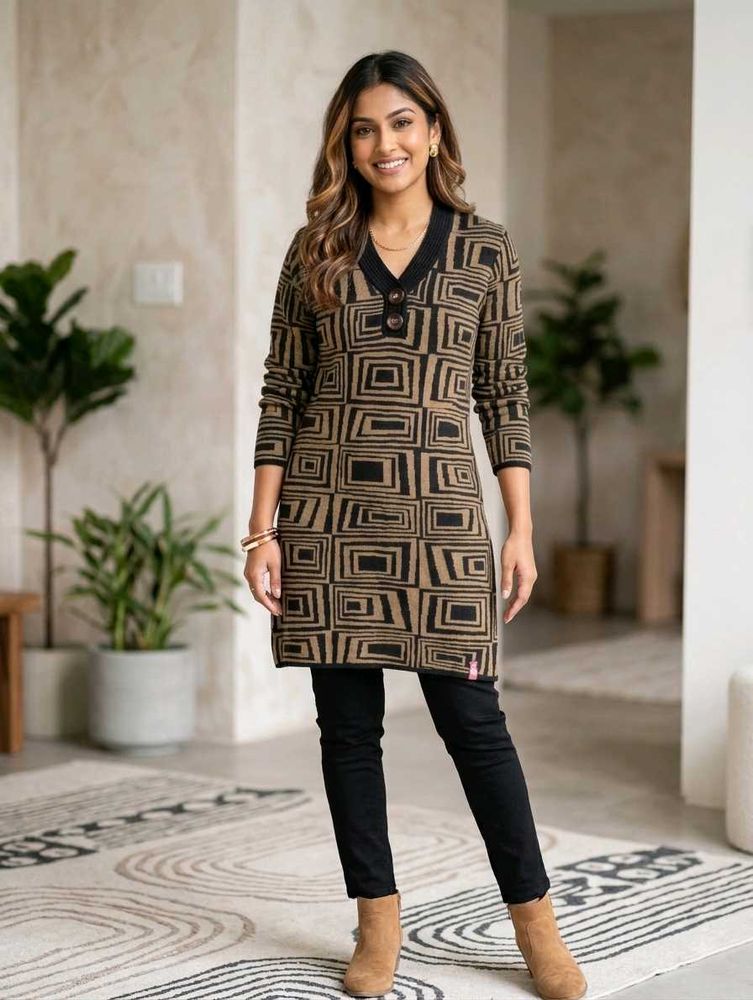 wool Stylish Geometric Print Kurta