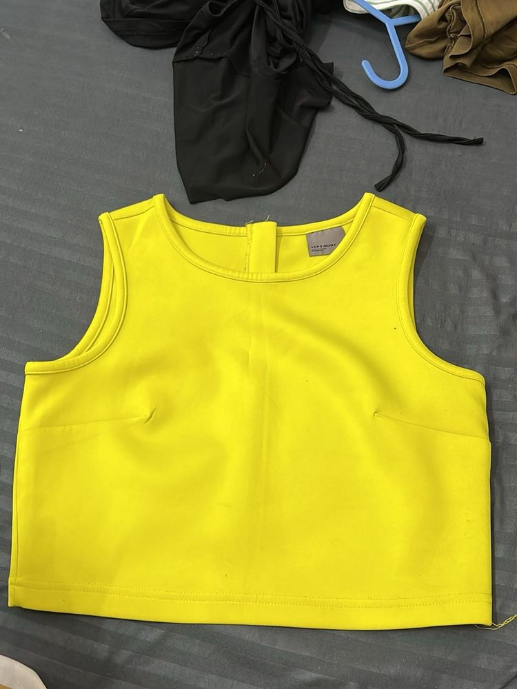 Bright Yellow Sleeveless Crop Top