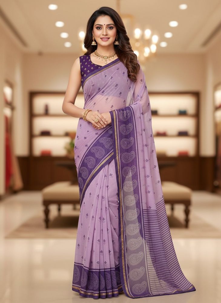 Elegant Lavender Paisley Saree. Other saree free
