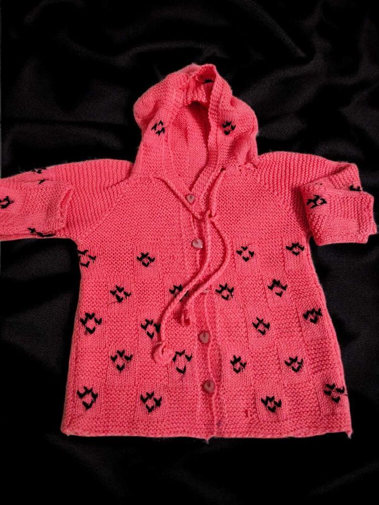 [unisex]Handmade Adorable Pink Hooded Knit Sweater