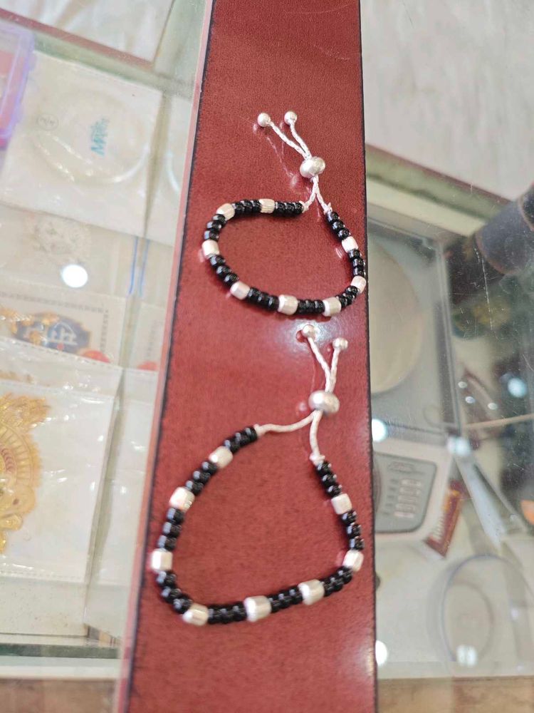 Black &amp; Pure Silver Beaded Bracelets For Kid's