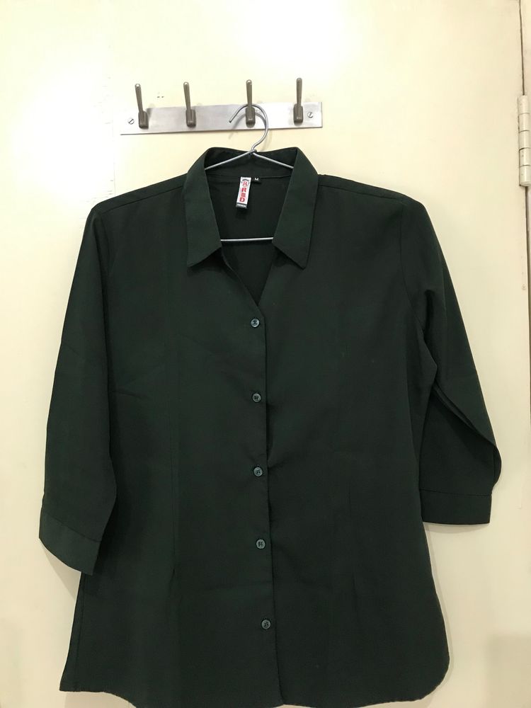 Dark Green Collared Button-Up Shirt