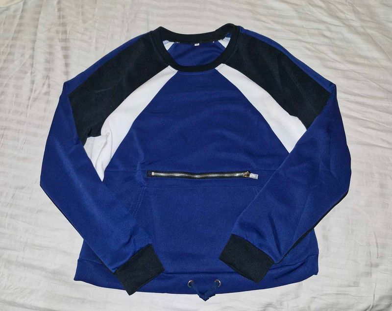 Blue Colorblock Zip Sweatshirt