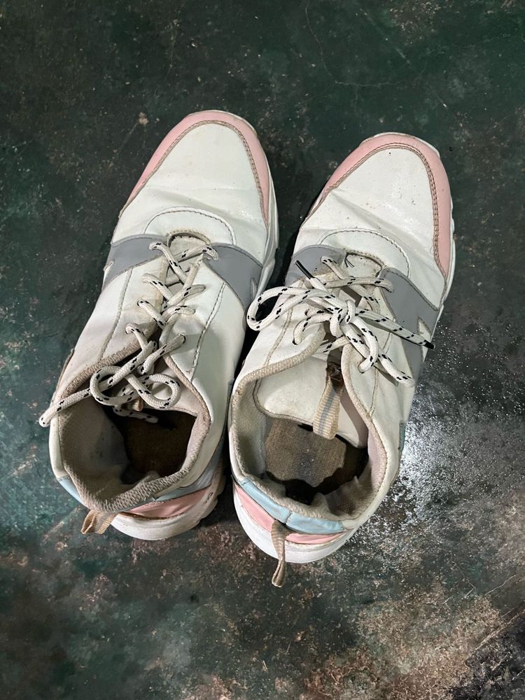 White &amp; Pink Sneakers