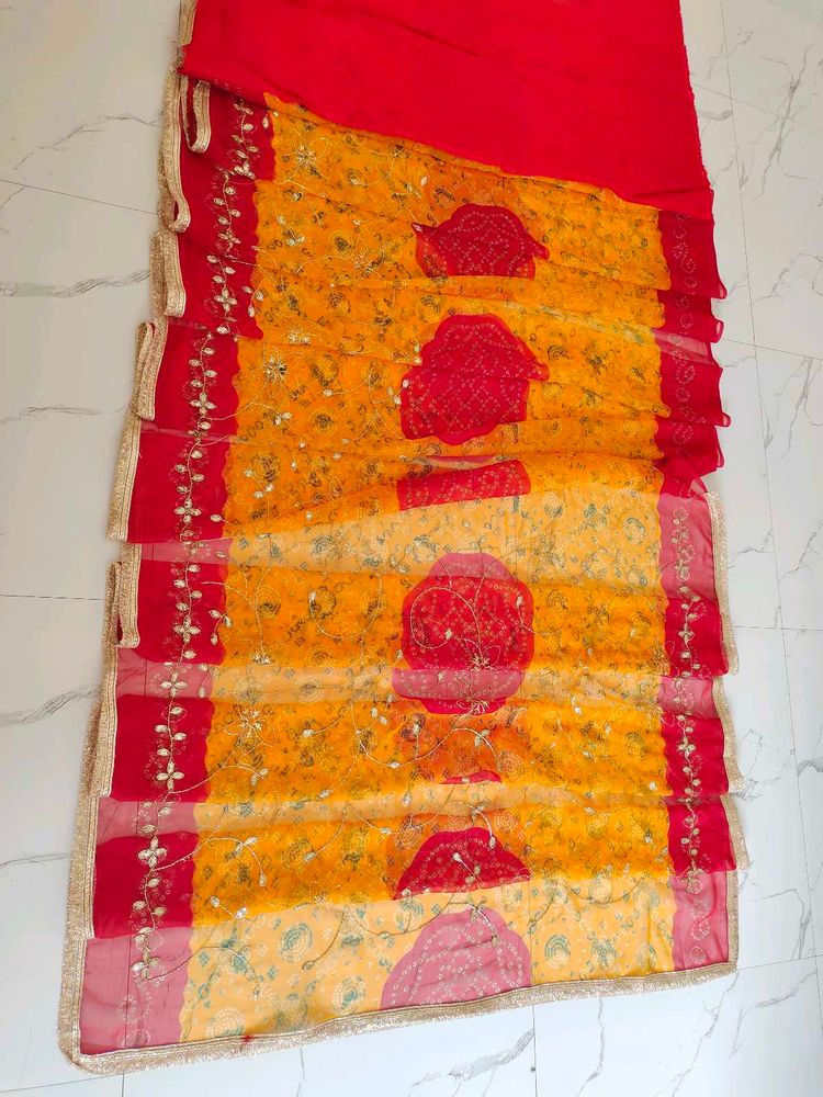 Vibrant Yellow &amp; Red Saree