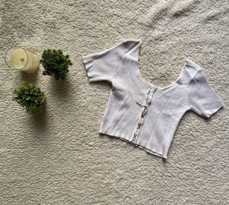 Ribbed Lace-Up Crop Top