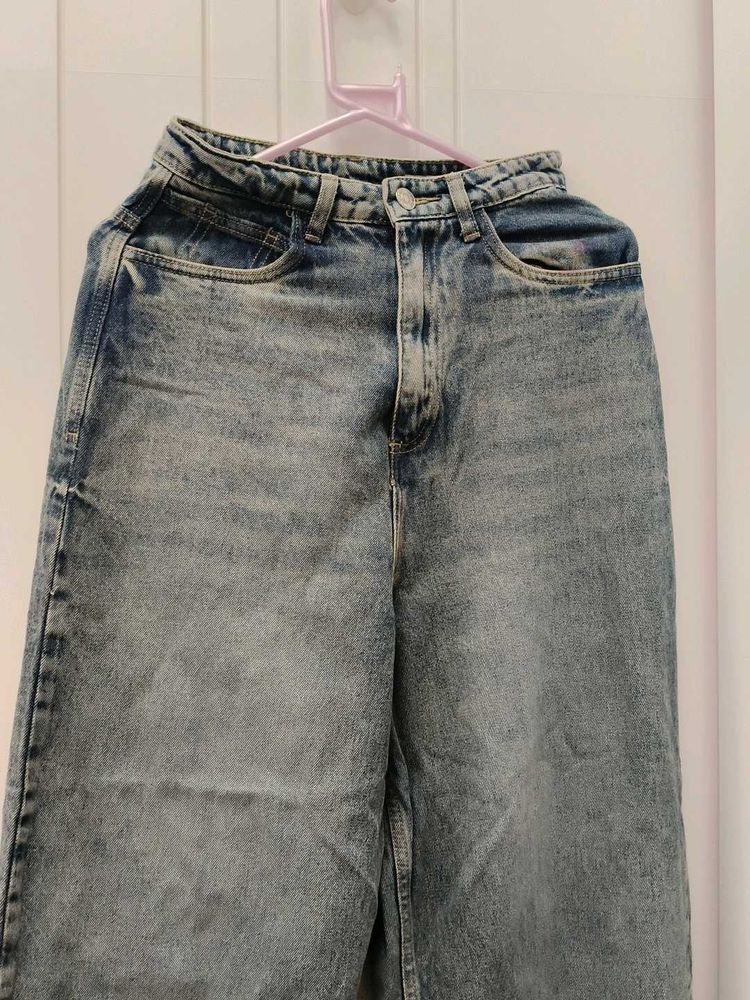 Vintage Wash Wide Leg Jeans