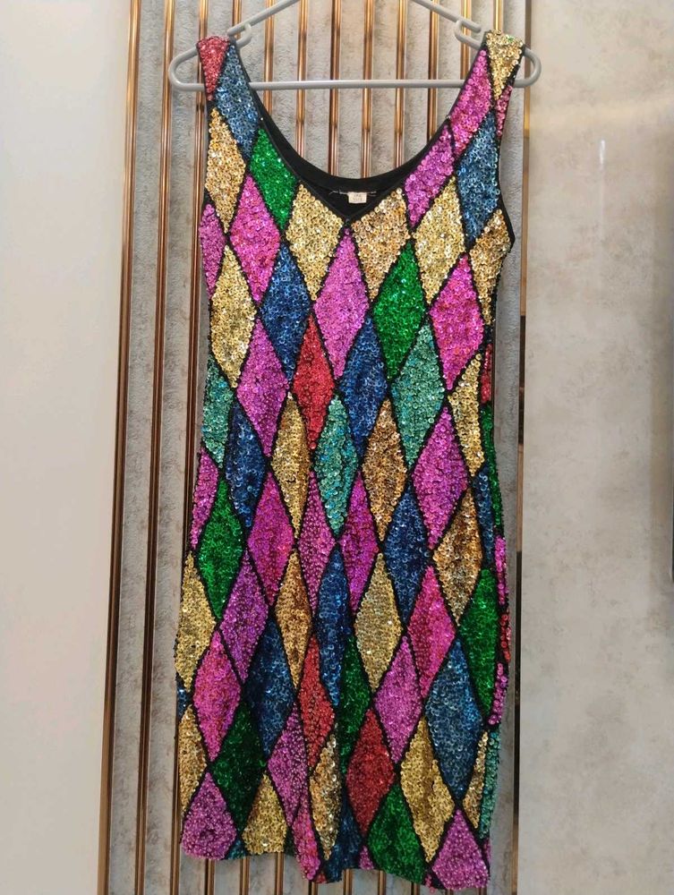 Sparkling Sequin Diamond Pattern Dress