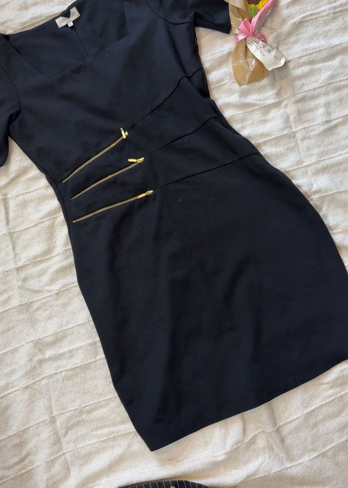 Chic Black Dress with Gold Zippers