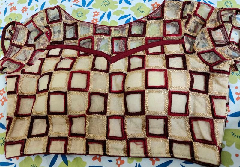Embroidered Checkered Blouse