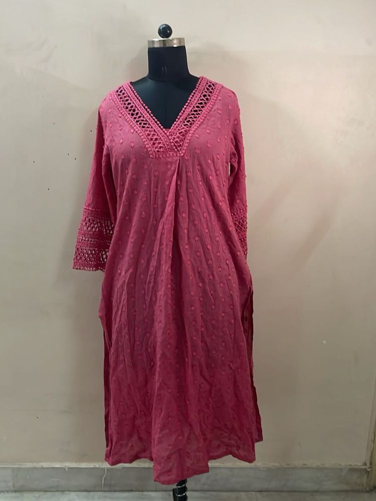 Chic Pink Textured Kurta