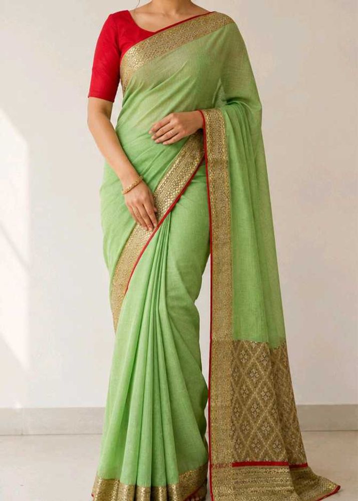 Green Saree with Gold Border