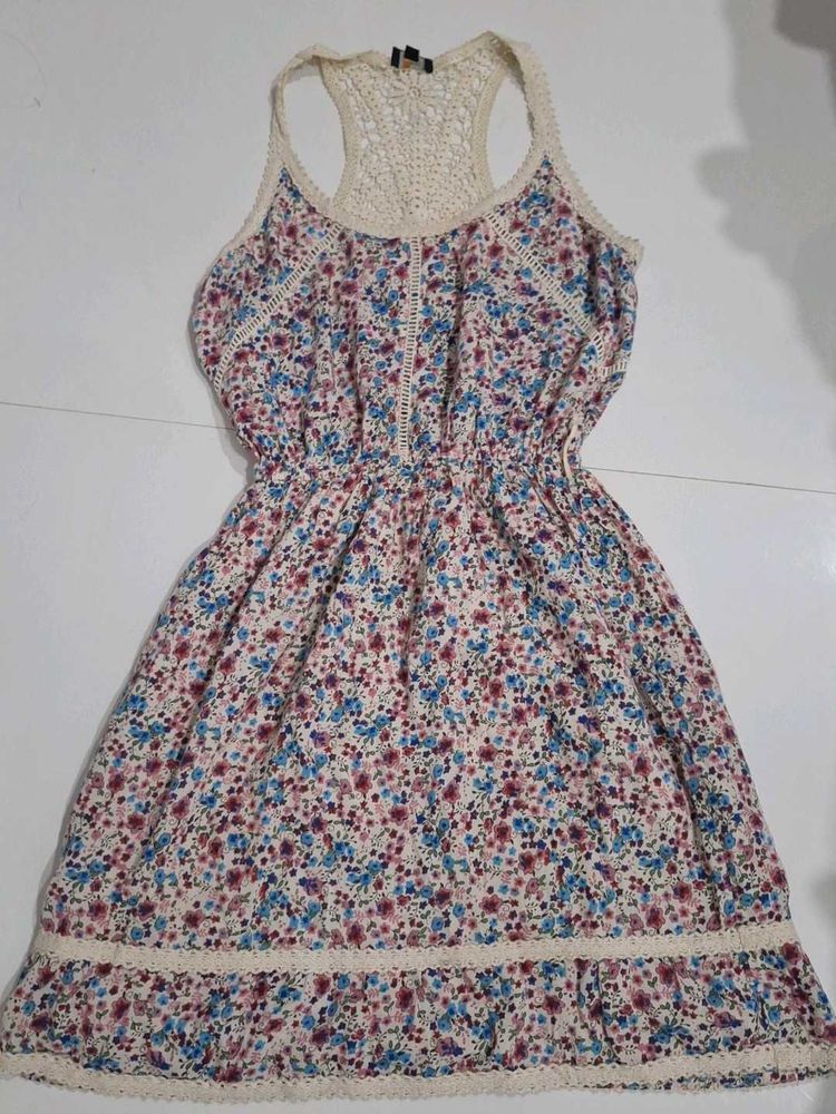 Floral Print Crochet Detail Dress