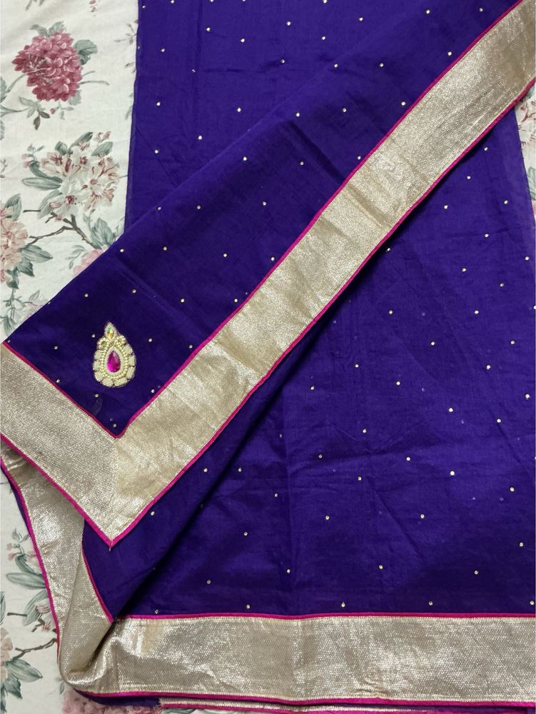 Elegant Purple Saree with Gold Border
