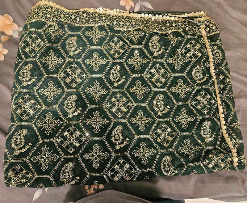 Embroidered Green Dupatta