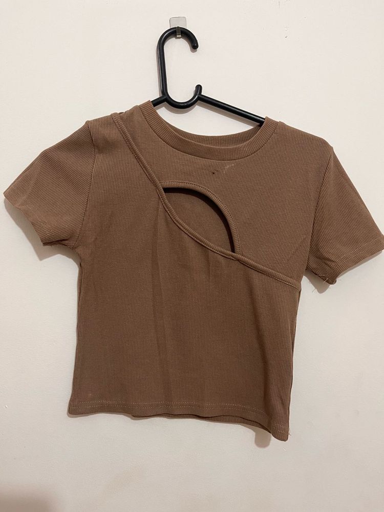 Brown Cutout Crop Top